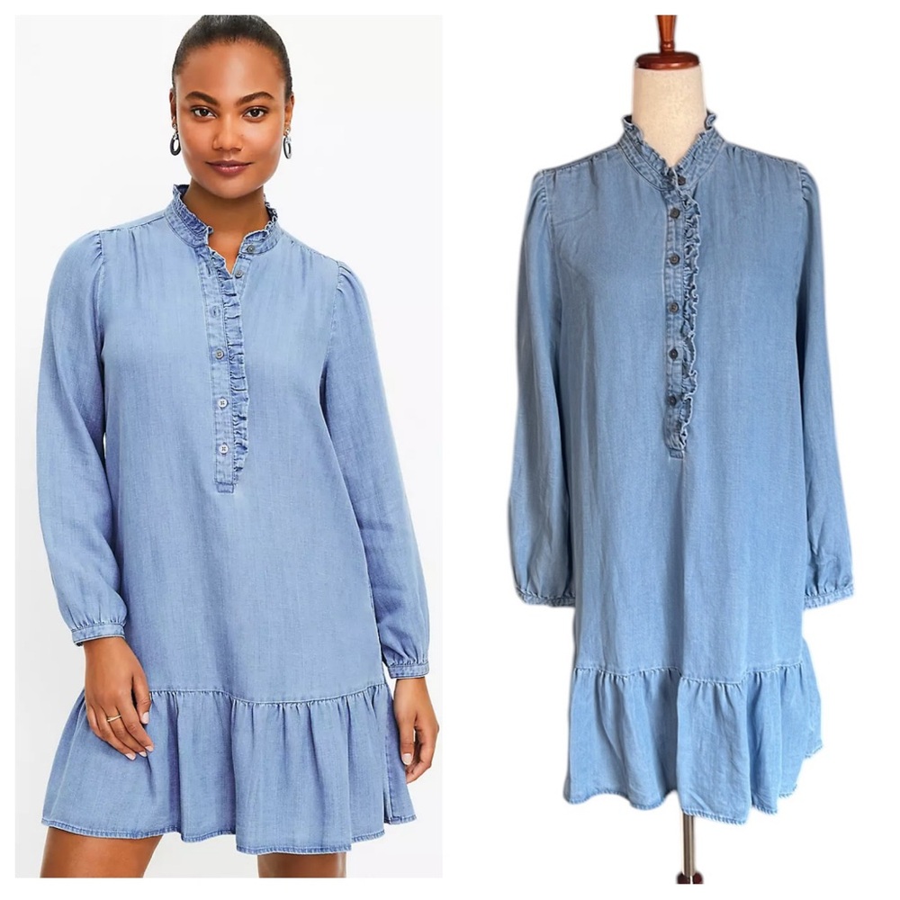 Loft Chambray Ruffle Flounce Dress